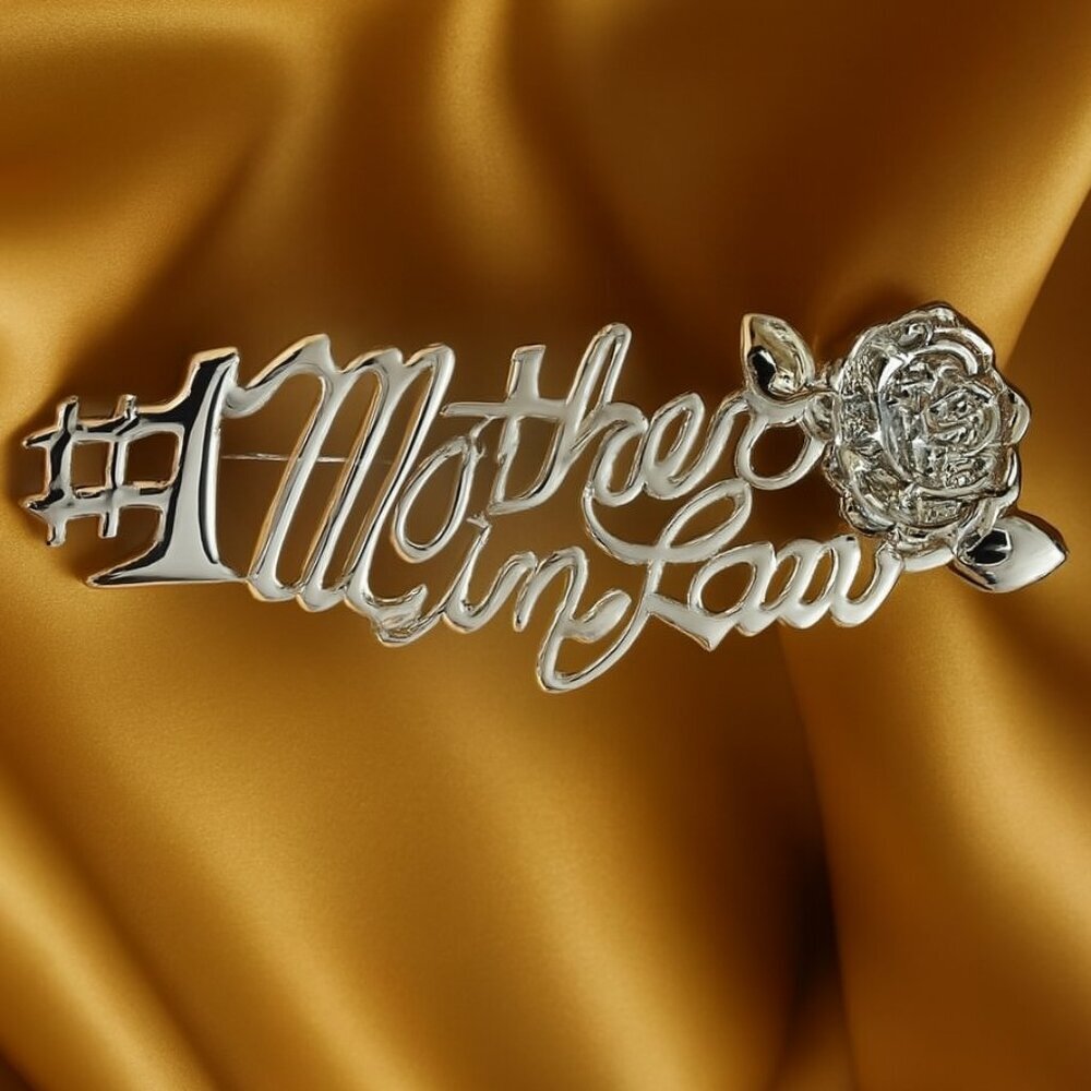 Silver tone “#1 Mother in Law” Brooch – Vintage Fashion Jewelry Gift Pin